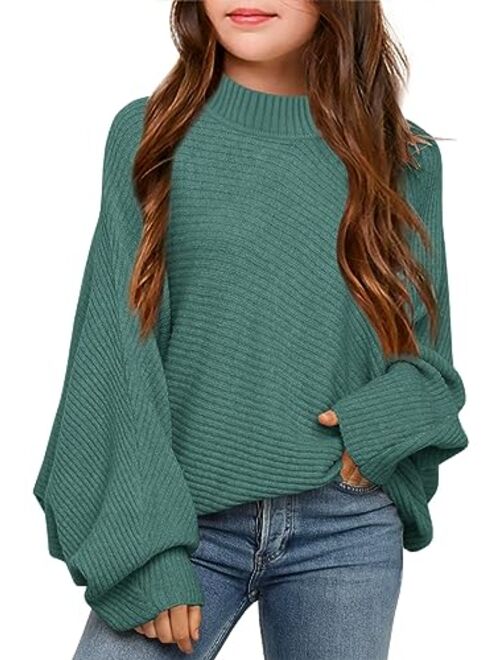 Mafulus Girl's Oversized Crewneck Fall Sweaters Kids Batwing Long Sleeve Slouchy Chunky Cute Pullover Jumper Shirts 5-14T