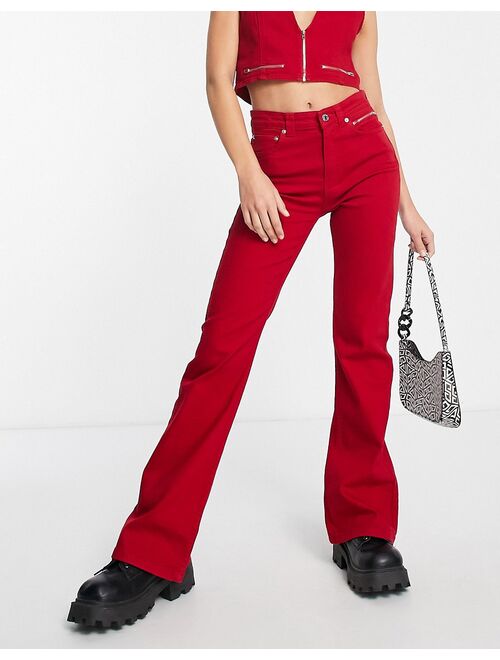 ASOS DESIGN flared jeans in red - part of a set