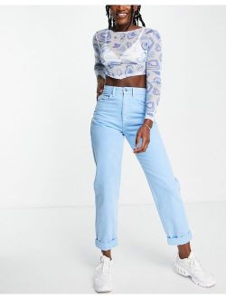 high waist 'slouchy' mom jeans in light blue