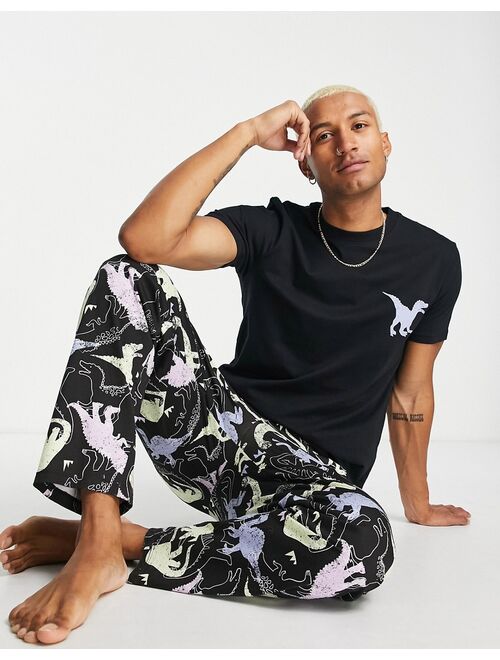 ASOS DESIGN lounge t-shirt and pants pajama set in dinosaur print