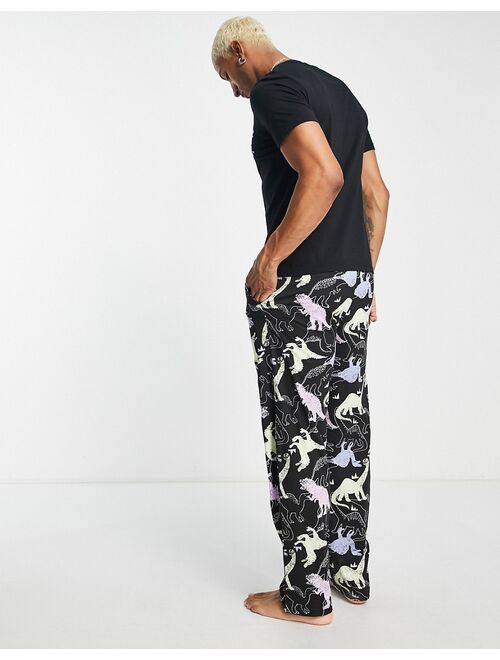 ASOS DESIGN lounge t-shirt and pants pajama set in dinosaur print