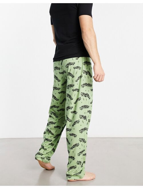 ASOS DESIGN lounge bottom in green with cars print