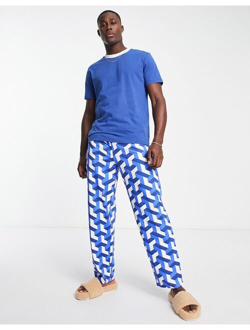 ASOS DESIGN pajama set in with t-shirt and pants in blue print