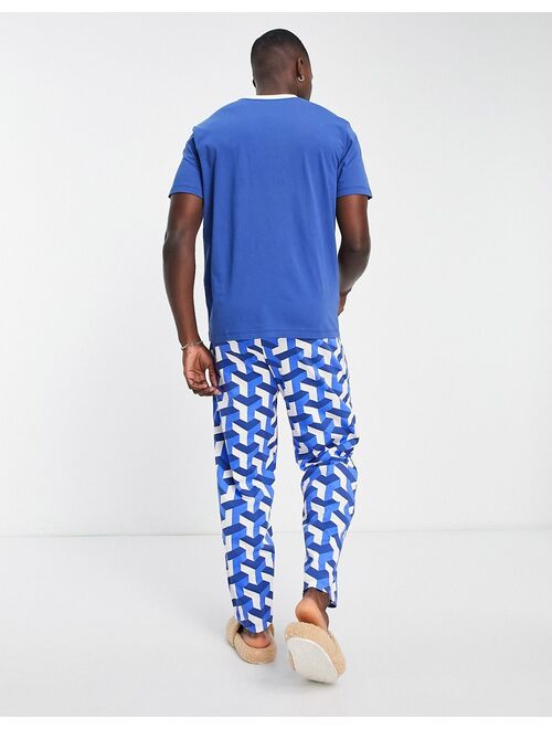 ASOS DESIGN pajama set in with t-shirt and pants in blue print