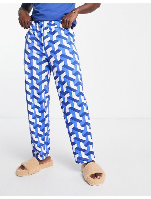 ASOS DESIGN pajama set in with t-shirt and pants in blue print