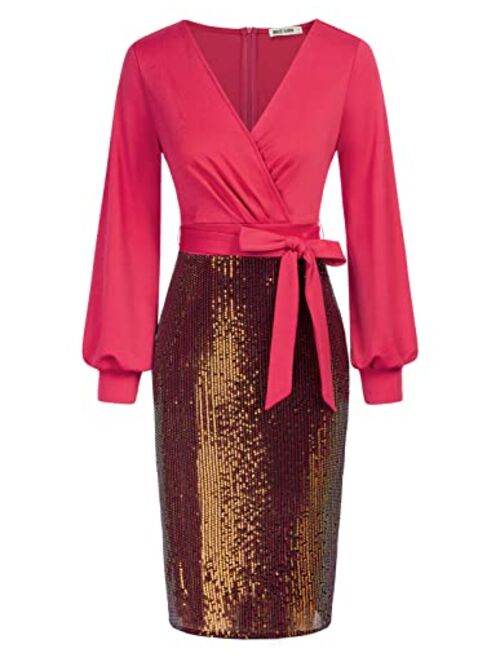 GRACE KARIN Women's Work Pencil Dress Wedding Guest Office Dresses Cocktail Party Long Sleeve