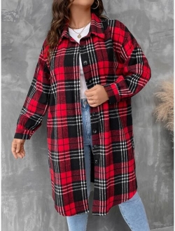 Plus Plaid Print Drop Shoulder Coat