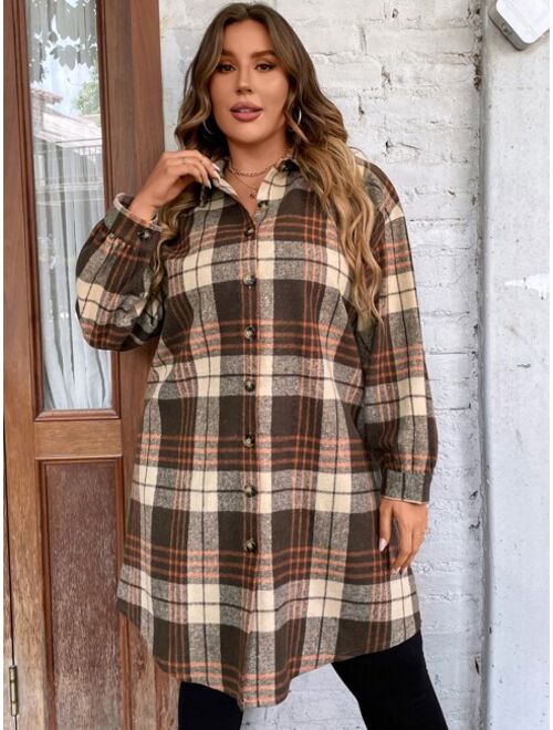 Shein Plus Plaid Print Drop Shoulder Coat