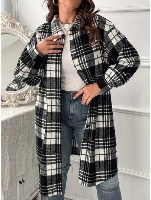 Shein Plus Plaid Print Drop Shoulder Coat