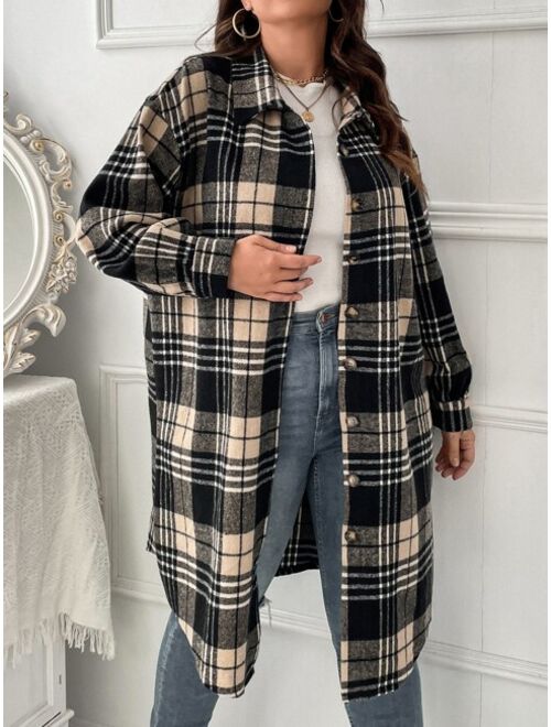 Shein Plus Plaid Print Drop Shoulder Coat