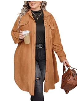 IN'VOLAND Womens Plus Size Shirts Jacket Long Sleeve Lounge Lapel Boyfriend Button Down Long Jacket Coats with Pockets