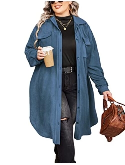 IN'VOLAND Womens Plus Size Shirts Jacket Long Sleeve Lounge Lapel Boyfriend Button Down Long Jacket Coats with Pockets