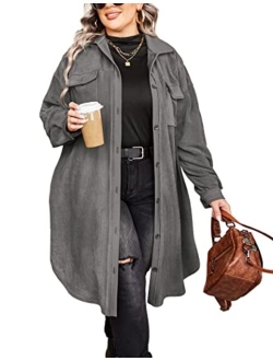 IN'VOLAND Womens Plus Size Shirts Jacket Long Sleeve Lounge Lapel Boyfriend Button Down Long Jacket Coats with Pockets