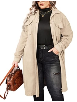 IN'VOLAND Womens Plus Size Shirts Jacket Long Sleeve Lounge Lapel Boyfriend Button Down Long Jacket Coats with Pockets