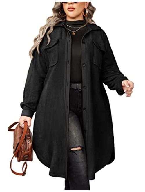 IN'VOLAND Womens Plus Size Shirts Jacket Long Sleeve Lounge Lapel Boyfriend Button Down Long Jacket Coats with Pockets