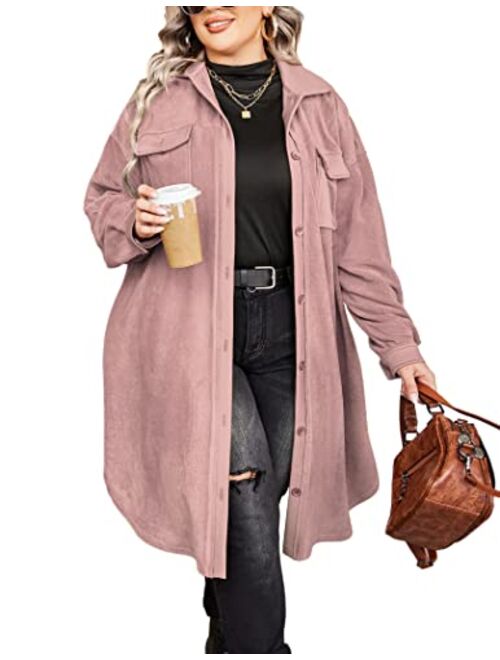 IN'VOLAND Womens Plus Size Shirts Jacket Long Sleeve Lounge Lapel Boyfriend Button Down Long Jacket Coats with Pockets