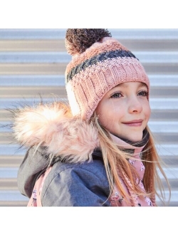 Girl Striped Earflap Knit Hat Pink And Grey - Toddler Child