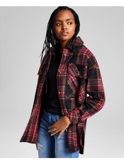 Women's Plaid-Print Long-Sleeve Shacket