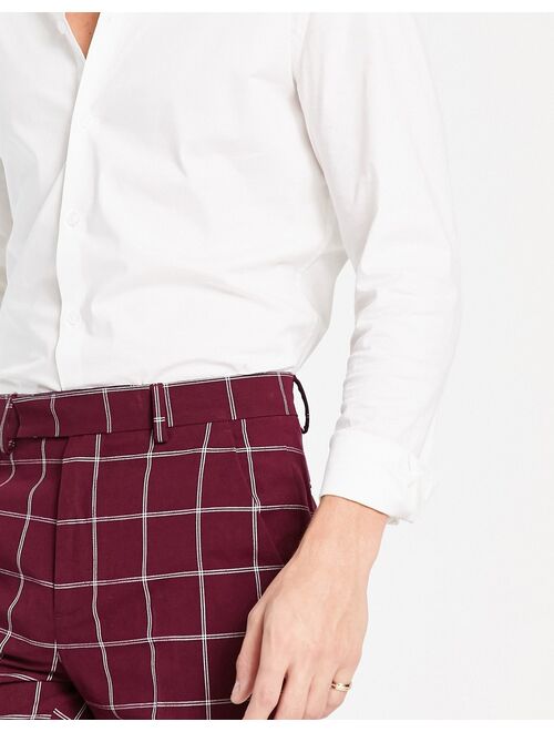 ASOS DESIGN skinny smart pants in burgundy window pane plaid