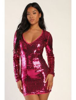 Glowing Sensation Magenta Sequin Mini Bodycon Dress