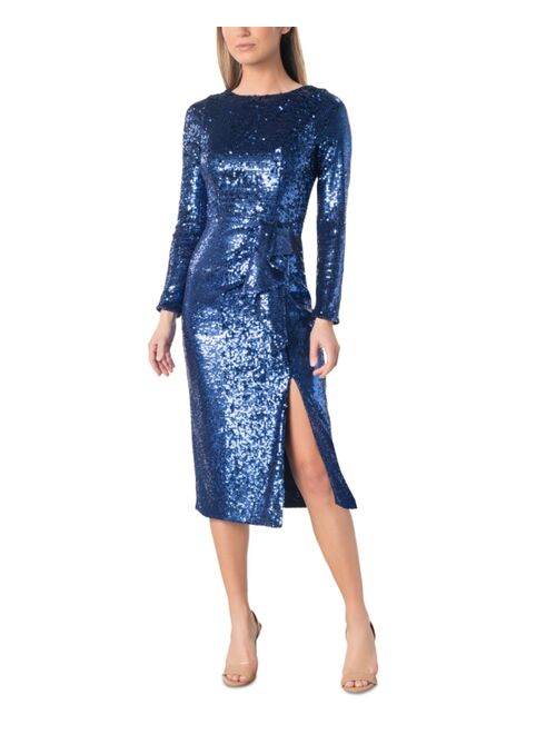 DRESS THE POPULATION Women's Sequined Ruffled Dress