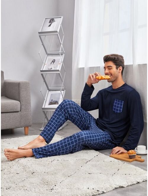 Shein Men Windowpane Print PJ Set