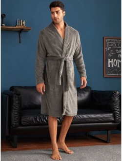 Men Solid Belted Sleep Robe