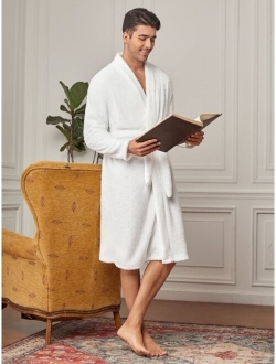 Men Solid Belted Sleep Robe