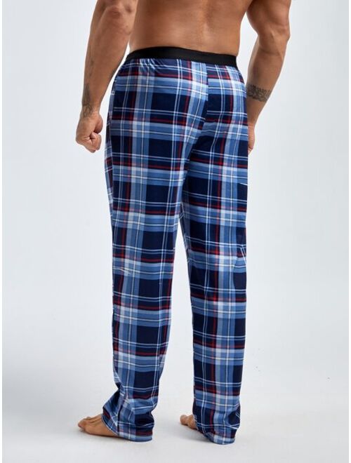 Shein Men Plaid Print Contrast Letter Tape Sleep Pants