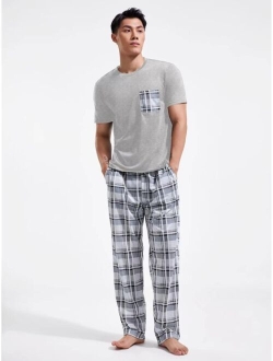 Men Plaid Patched Pocket PJ Set