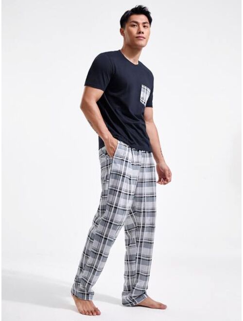 Shein Men Plaid Patched Pocket PJ Set