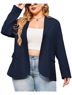 IN'VOLAND Women Plus Size Casual Blazer Open Front Long Sleeve Work Office Jackets Blazer with Pockets