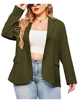 IN'VOLAND Women Plus Size Casual Blazer Open Front Long Sleeve Work Office Jackets Blazer with Pockets