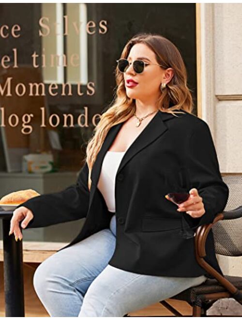 IN'VOLAND Women Plus Size Casual Blazer Open Front Long Sleeve Work Office Jackets Blazer with Pockets