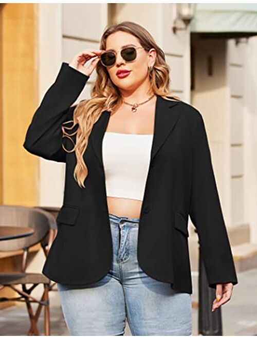 IN'VOLAND Women Plus Size Casual Blazer Open Front Long Sleeve Work Office Jackets Blazer with Pockets