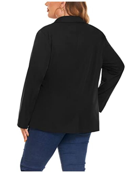 IN'VOLAND Women Plus Size Casual Blazer Open Front Long Sleeve Work Office Jackets Blazer with Pockets