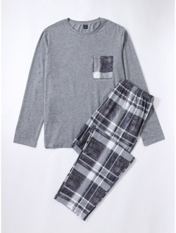 Men Plaid Print PJ Set