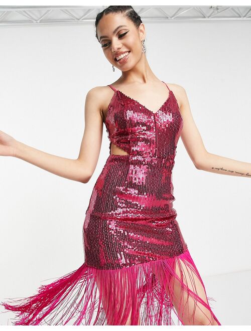 Collective the Label exclusive cut-out sequin fringe dress in hot pink