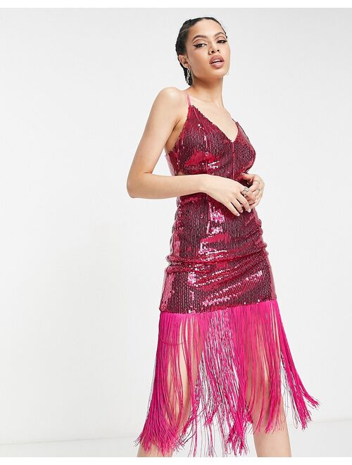 Collective the Label exclusive cut-out sequin fringe dress in hot pink