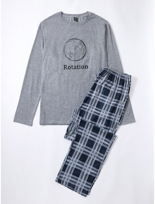 Shein Men Plaid And Letter Graphic PJ Set