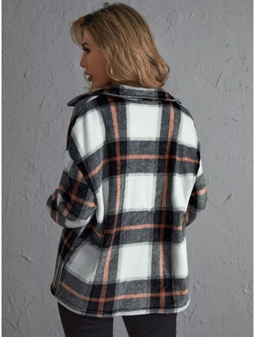 Shein Plaid Print Drop Shoulder Jacket