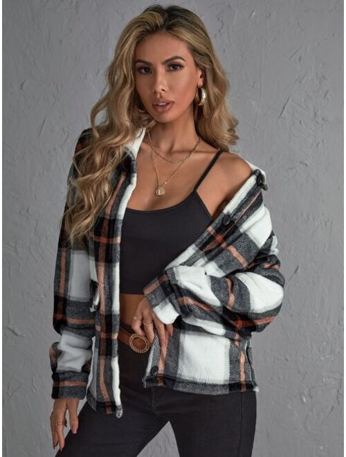 Shein Plaid Print Drop Shoulder Jacket