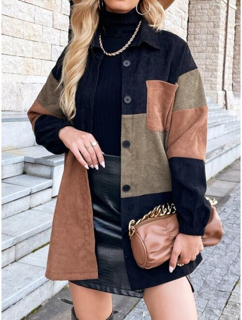 Shein Cut And Sew Drop Shoulder Corduroy Coat