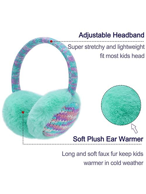 Liusuper Winter Earmuffs for Kids Girls Outdoor Knitted Ear Muffs Soft Plush Ear Cover Warmer 4-12 Years