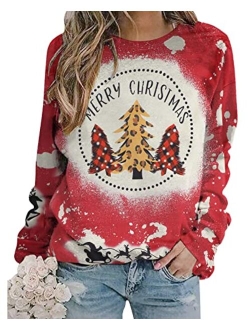 ASTANFY Merry Christmas Sweatshirts for Women Christmas Trees Graphic Shirts Cute Santa Truck Pullovers Xams Long Sleeve Tops