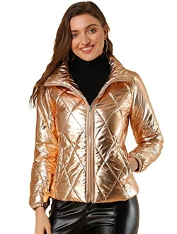 Women's Christmas Holographic Shiny Zipper Metallic Down Puffer Jacket