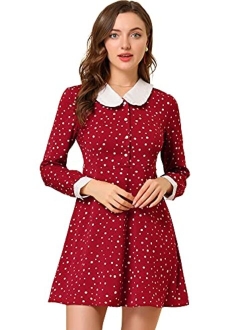 Women's Christmas Polka Dots Sweet Tie Neck Contrast Peter Pan Collar Dress