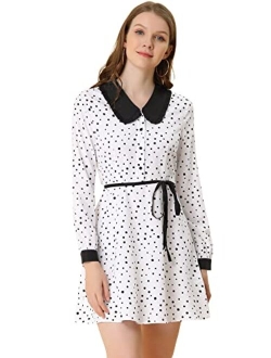 Women's Christmas Polka Dots Sweet Tie Neck Contrast Peter Pan Collar Dress