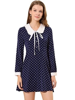 Women's Christmas Polka Dots Sweet Tie Neck Contrast Peter Pan Collar Dress