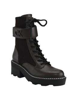 Women's Arabel Lace-up Logo Buckle Lug Sole Combat Booties